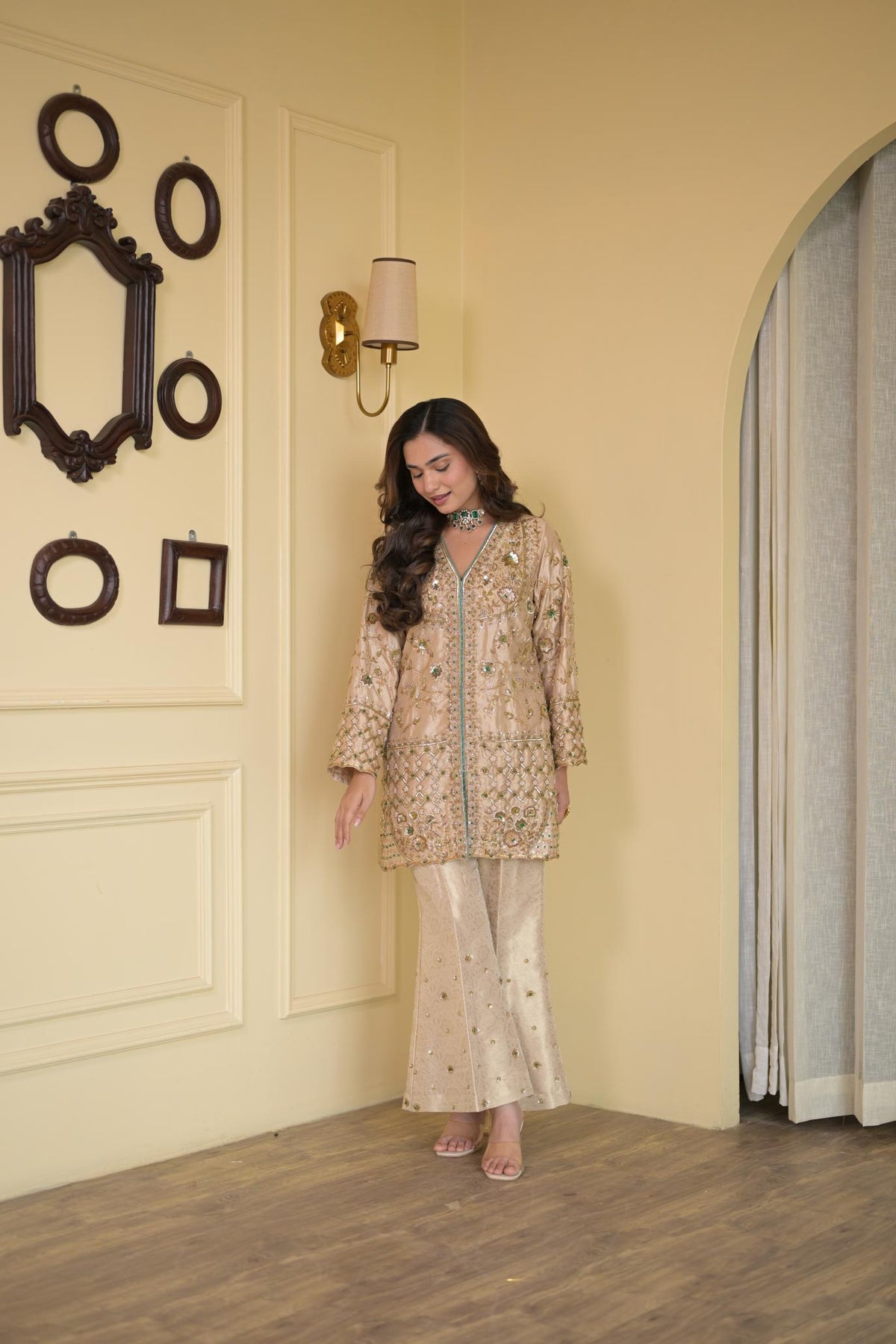 Regal Ivory Silk Dabka Zardozi Ensemble