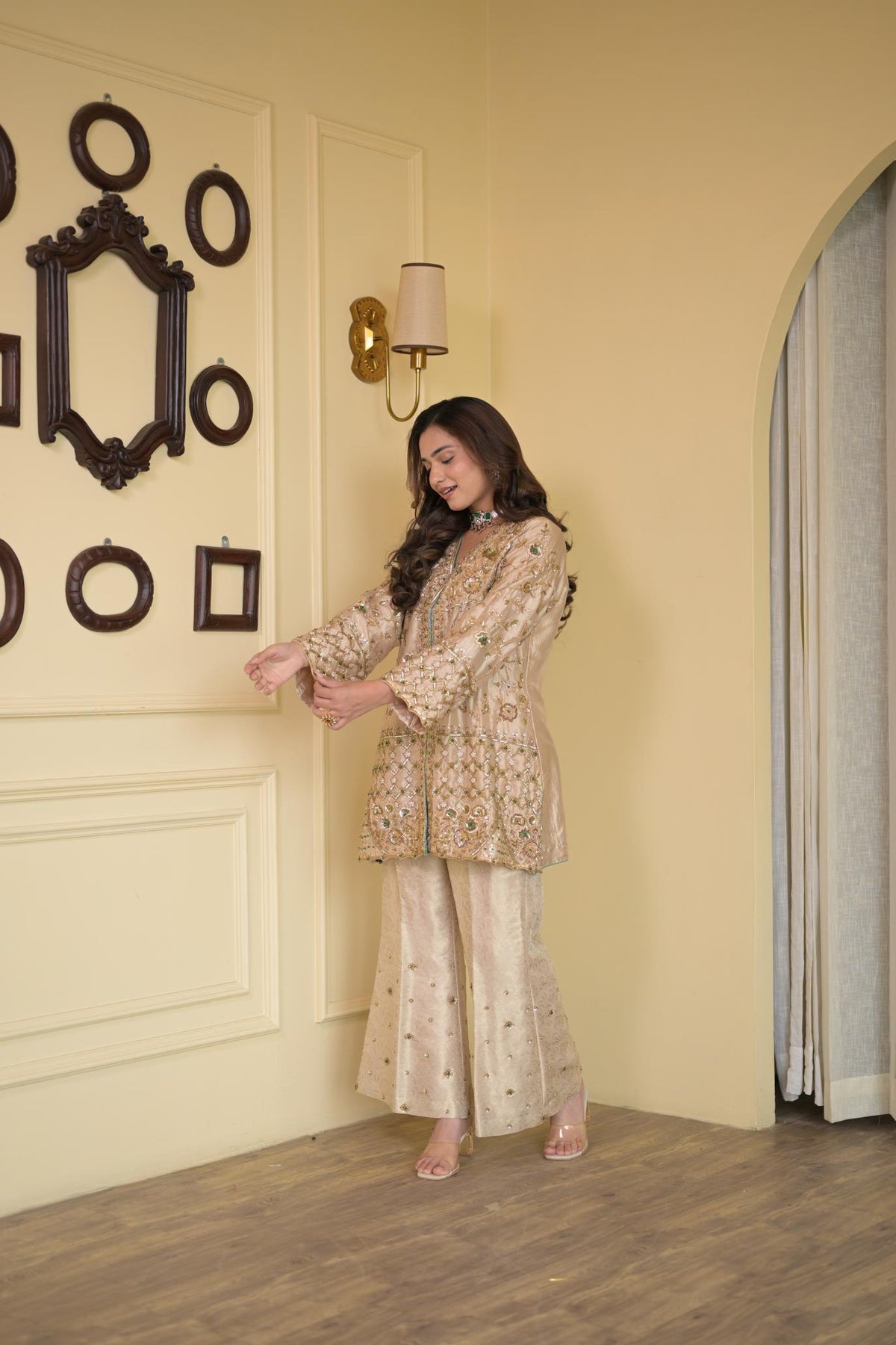 Regal Ivory Silk Dabka Zardozi Ensemble