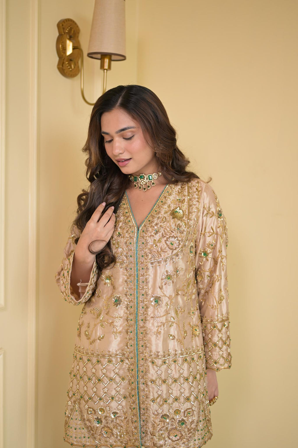 Regal Ivory Silk Dabka Zardozi Ensemble