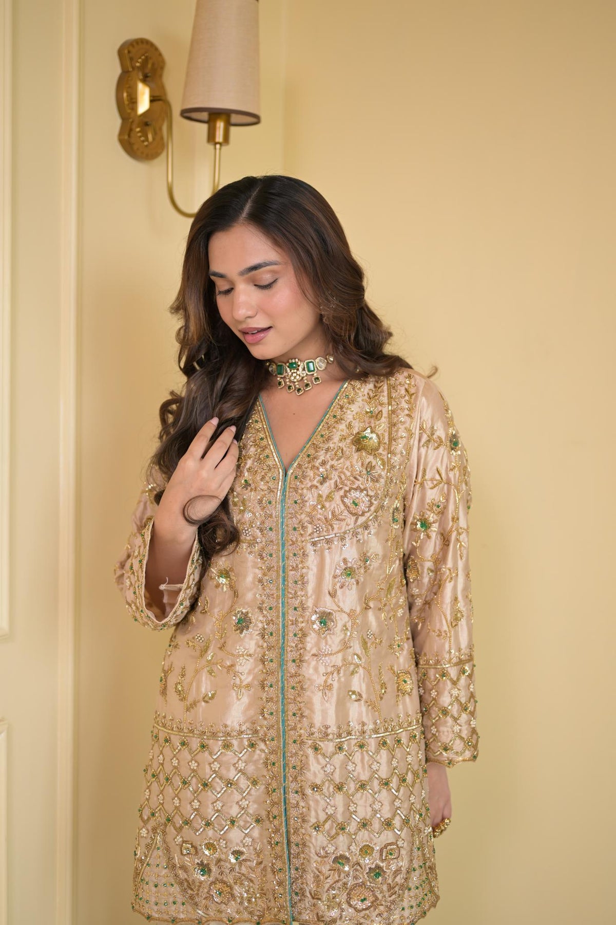 Regal Ivory Silk Dabka Zardozi Ensemble