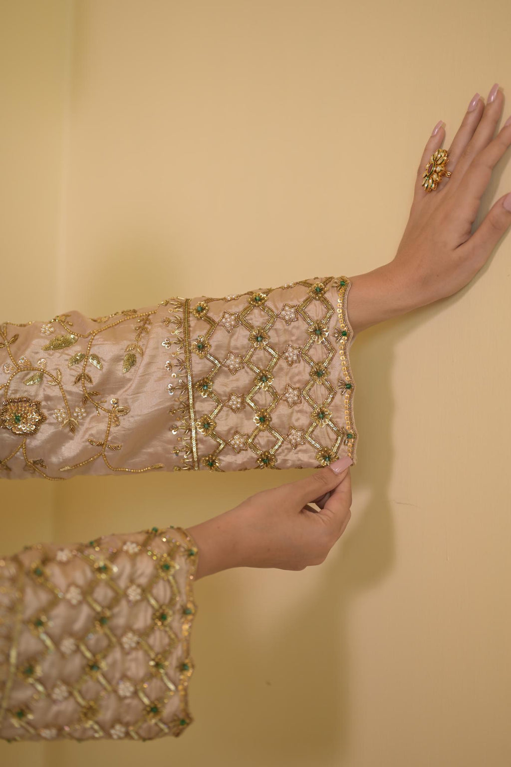 Regal Ivory Silk Dabka Zardozi Ensemble