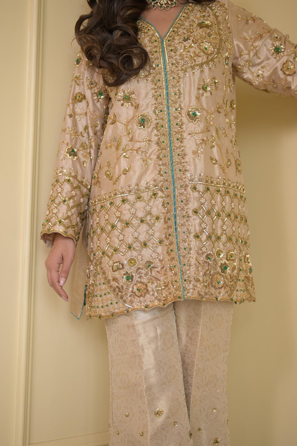 Regal Ivory Silk Dabka Zardozi Ensemble