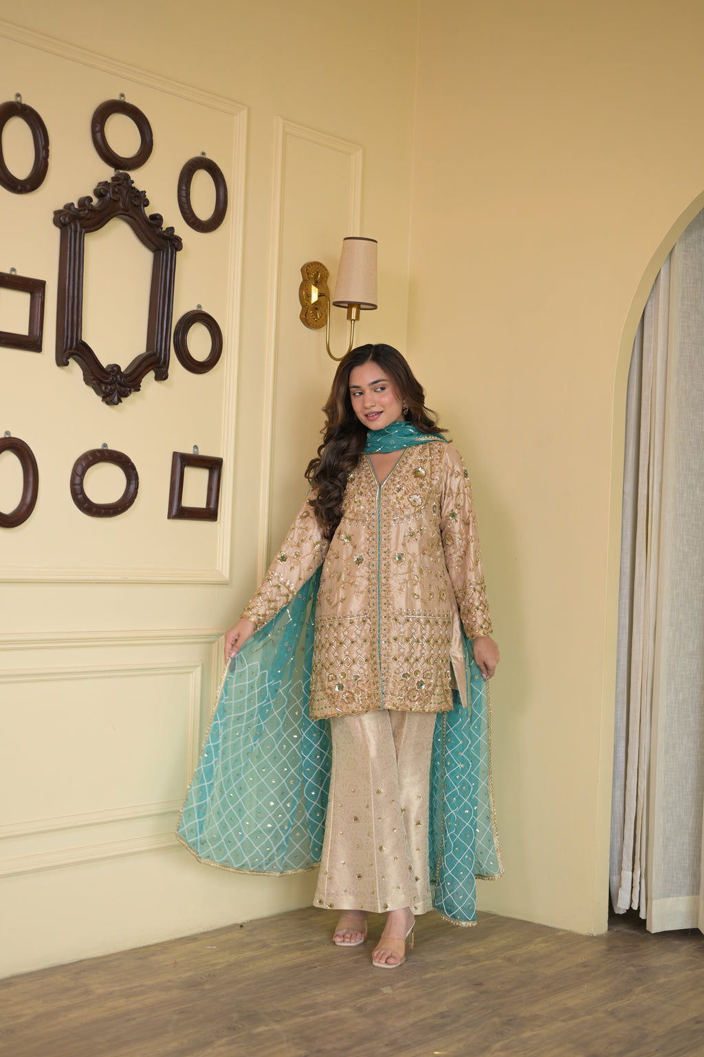 Regal Ivory Silk Dabka Zardozi Ensemble