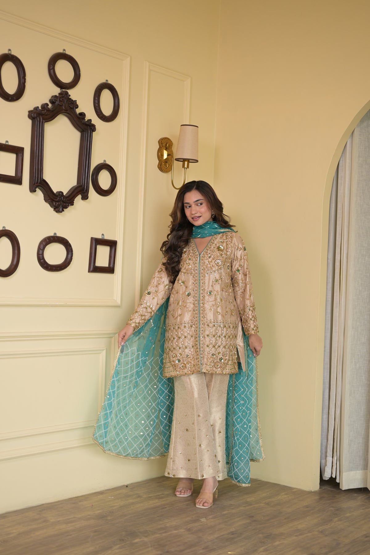 Regal Ivory Silk Dabka Zardozi Ensemble