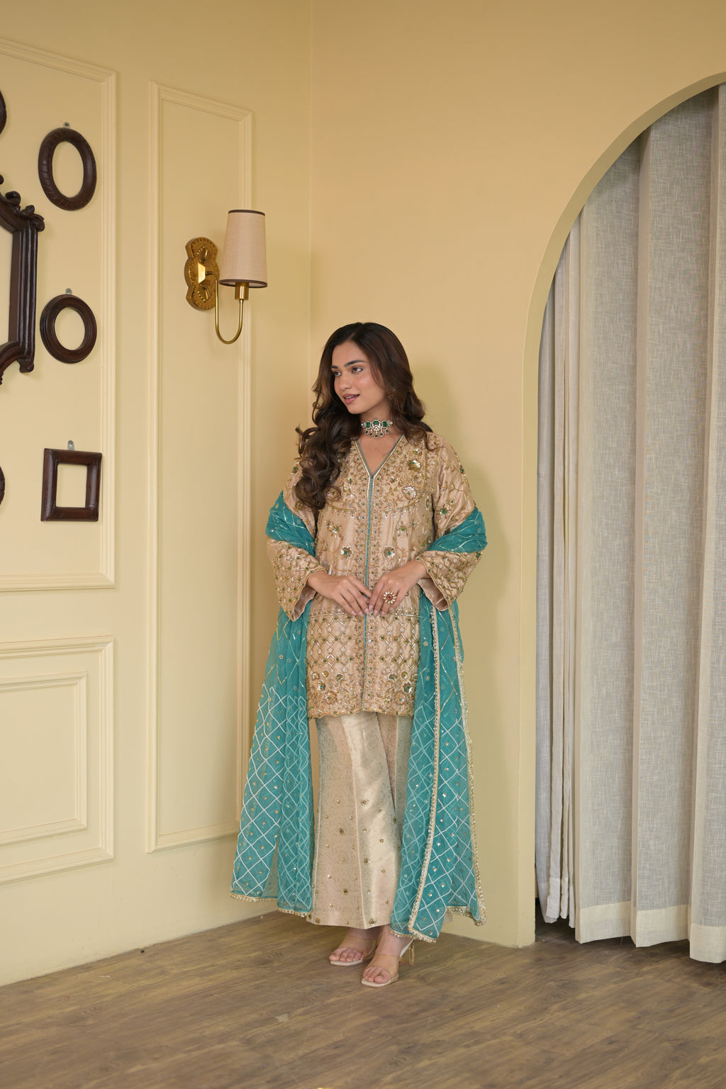 Regal Ivory Silk Dabka Zardozi Ensemble