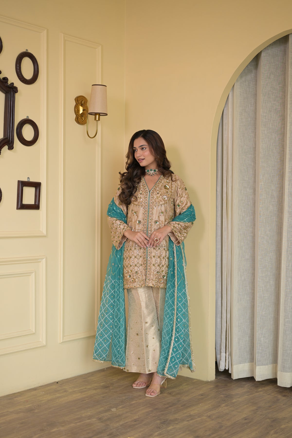 Regal Ivory Silk Dabka Zardozi Ensemble