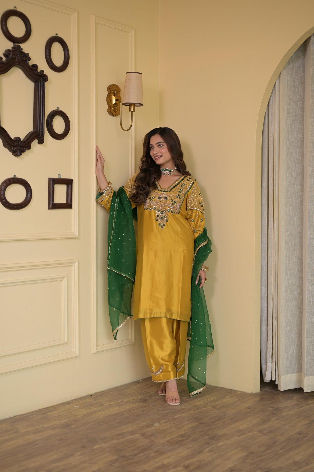 Golden Mustard Pure Silk Dabka Embroidered Suit