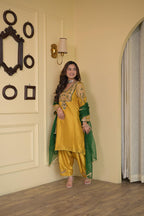 Golden Mustard Pure Silk Dabka Embroidered Suit