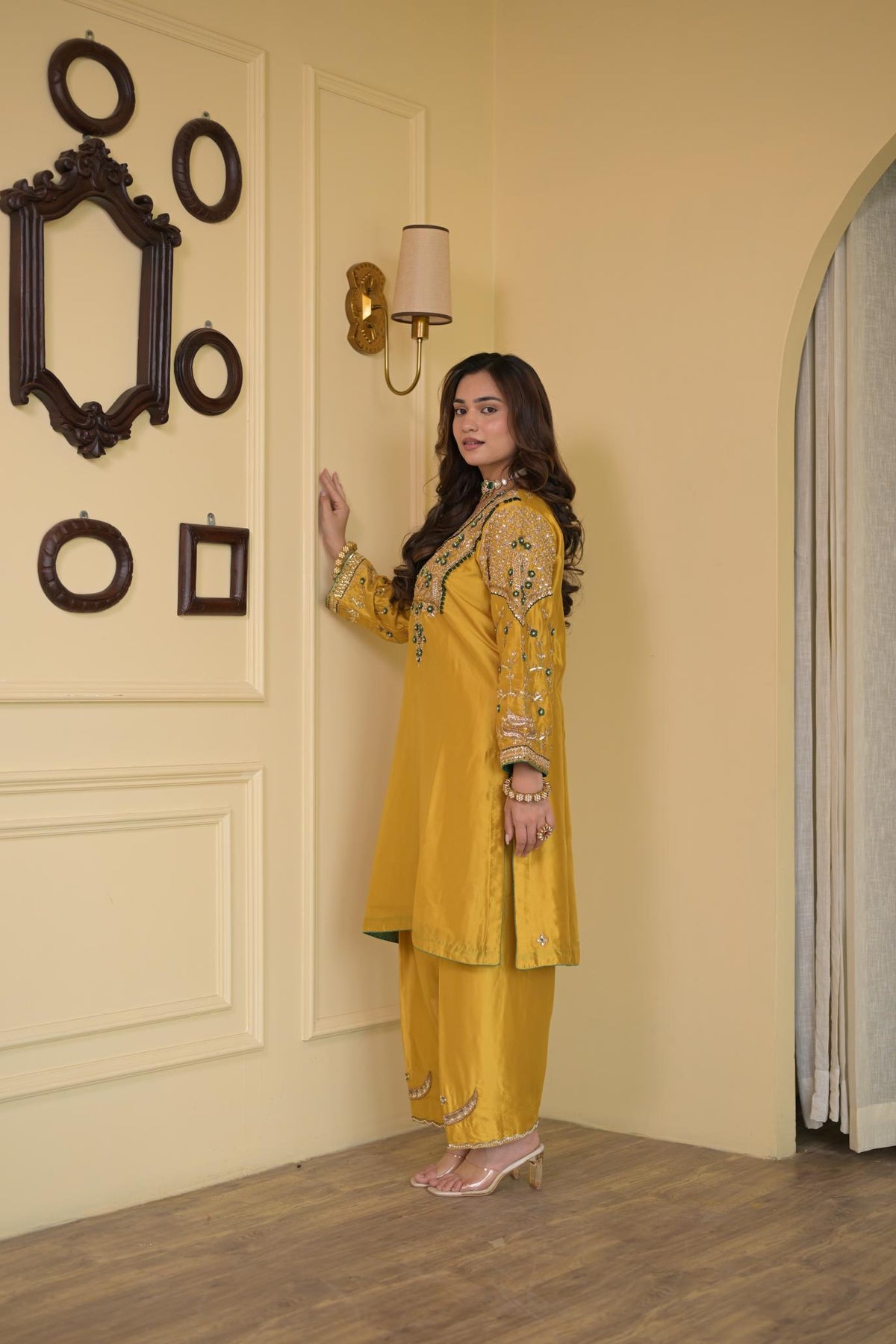 Golden Mustard Pure Silk Dabka Embroidered Suit