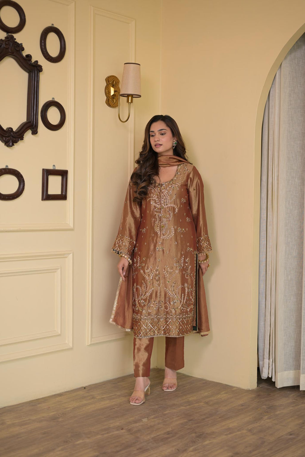 Blush Brown Silk Hand-Embroidered Suit