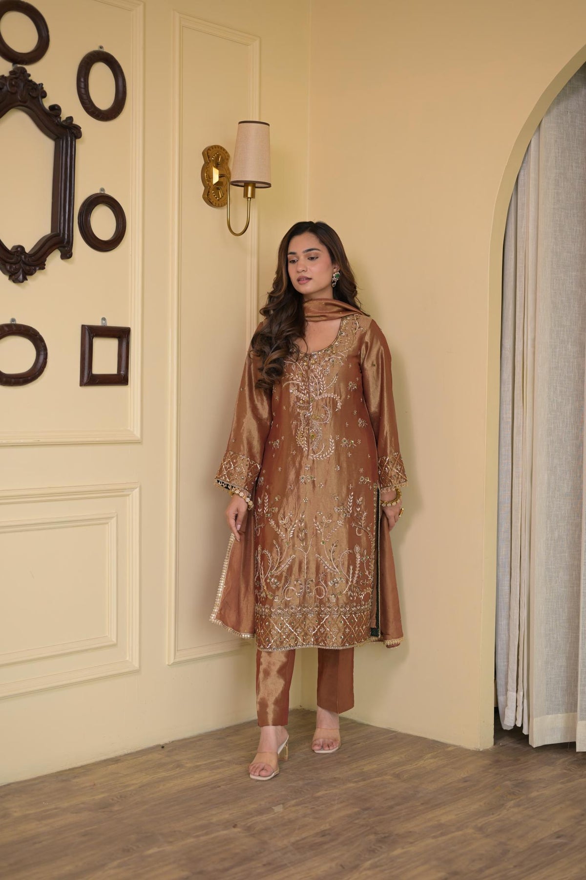 Blush Brown Silk Hand-Embroidered Suit