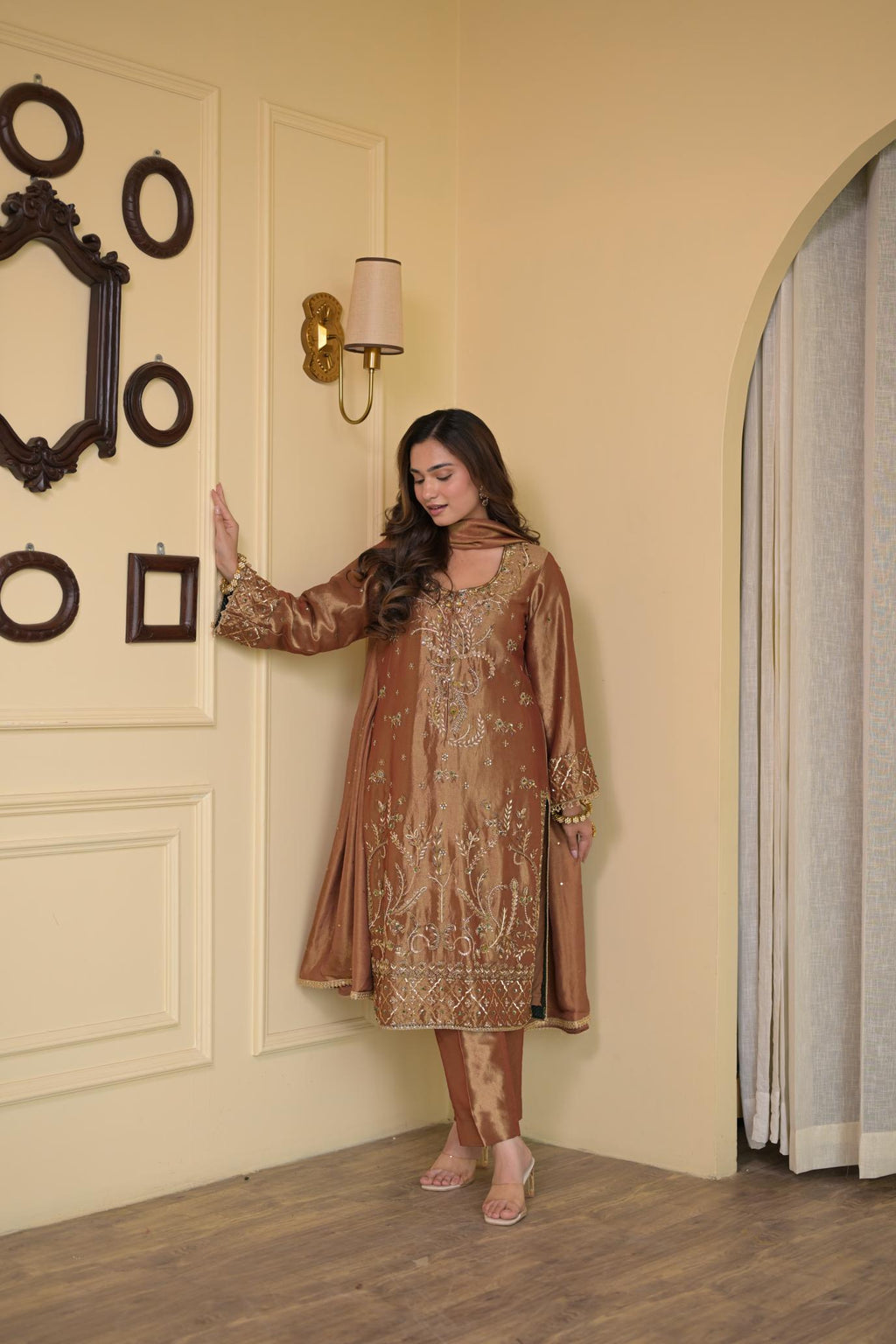 Blush Brown Silk Hand-Embroidered Suit