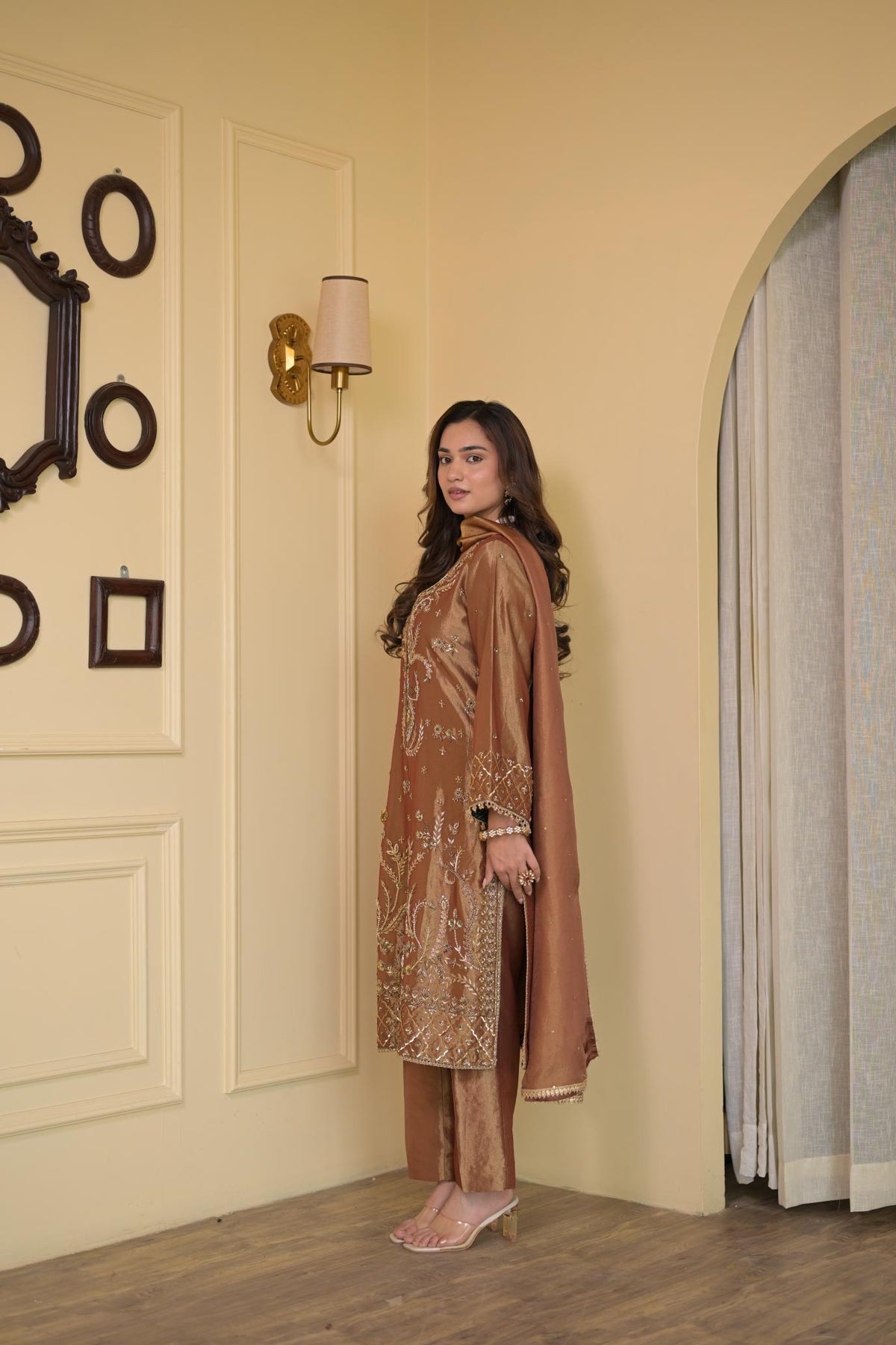 Blush Brown Silk Hand-Embroidered Suit