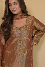 Blush Brown Silk Hand-Embroidered Suit