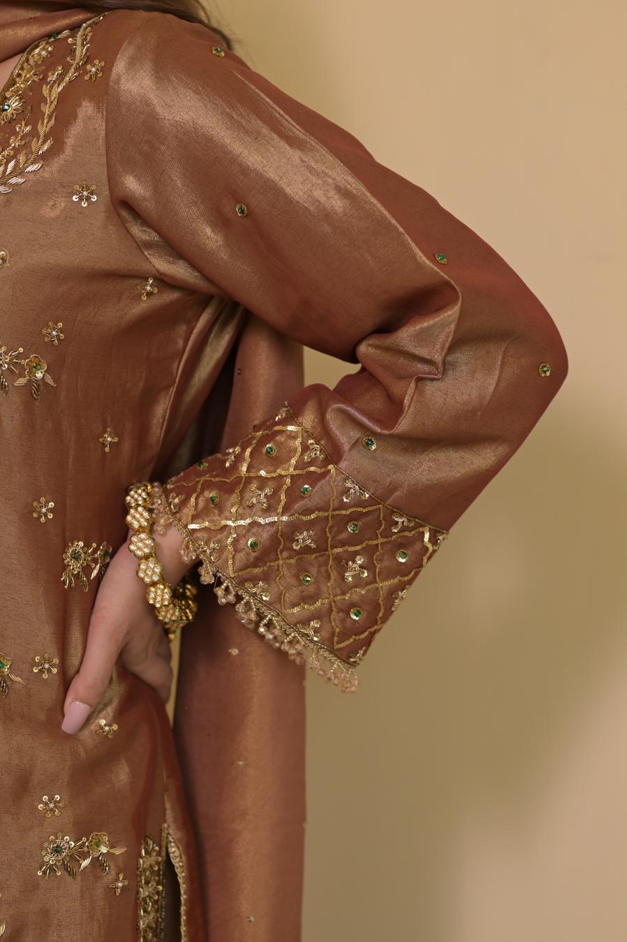 Blush Brown Silk Hand-Embroidered Suit