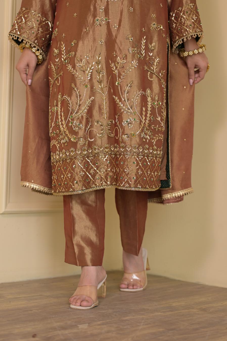 Blush Brown Silk Hand-Embroidered Suit