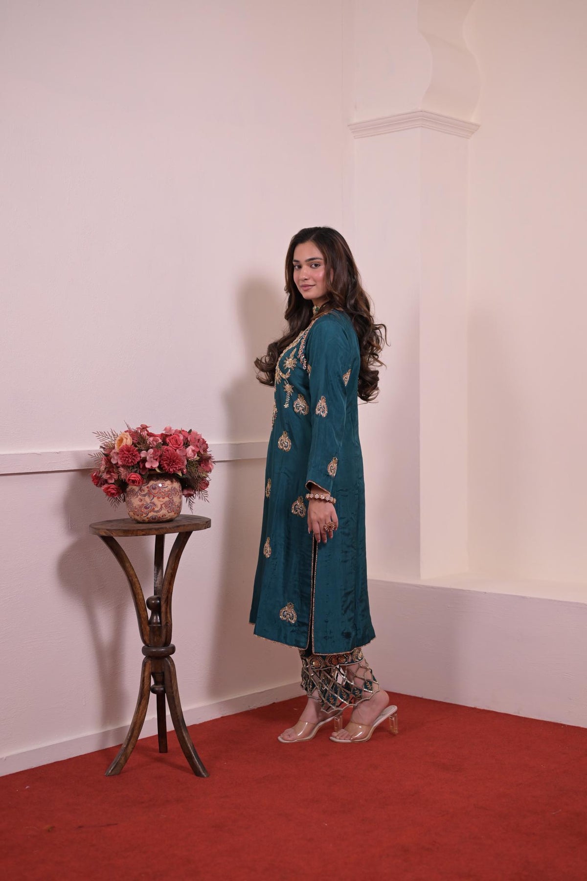 Royal Teal Pure Silk Hand-Embroidered Suit