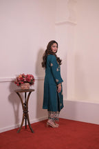 Royal Teal Pure Silk Hand-Embroidered Suit