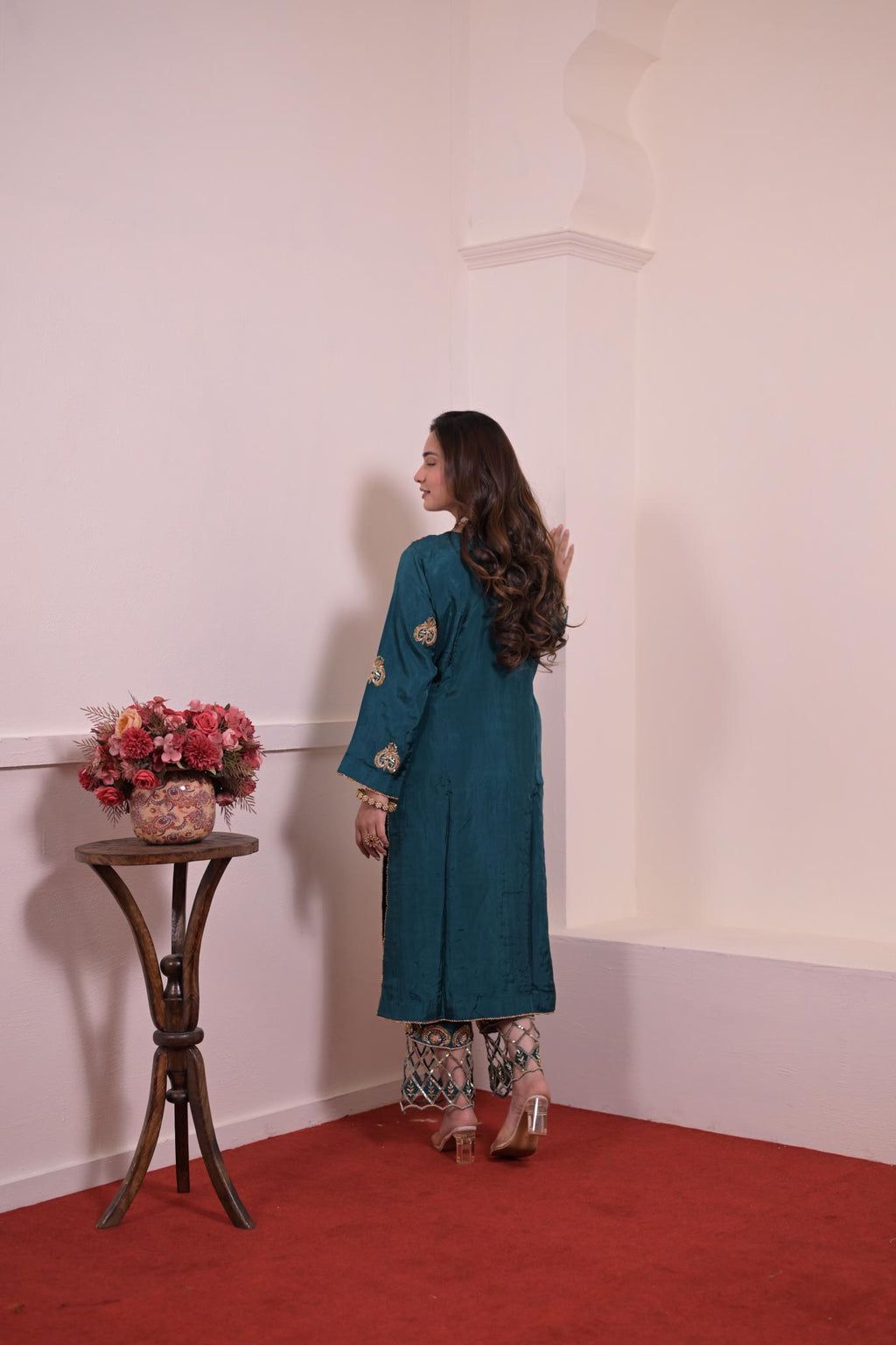 Royal Teal Pure Silk Hand-Embroidered Suit