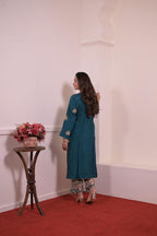 Royal Teal Pure Silk Hand-Embroidered Suit