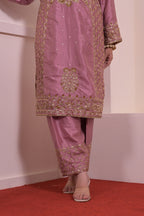Mauve Rose Hand-Embroidered Pure Silk Suit Set