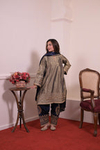 Regal Olive Tissue Silk Embroidered Suit Set