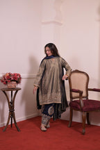 Regal Olive Tissue Silk Embroidered Suit Set