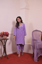Lavender Silk Hand-Embroidered Suit