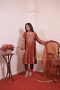 Rust Copper Silk Hand-Embroidered Suit