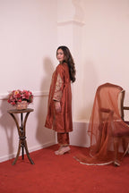 Rust Copper Silk Hand-Embroidered Suit