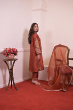 Rust Copper Silk Hand-Embroidered Suit