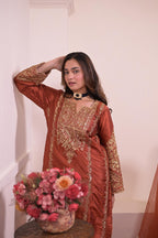 Rust Copper Silk Hand-Embroidered Suit