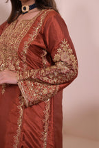 Rust Copper Silk Hand-Embroidered Suit