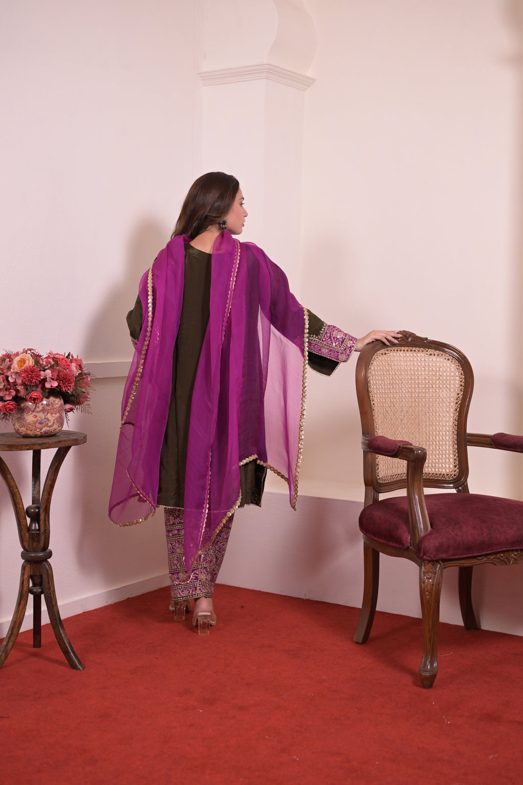 Noir Purple Hand-Embroidered Crepe Suit Set