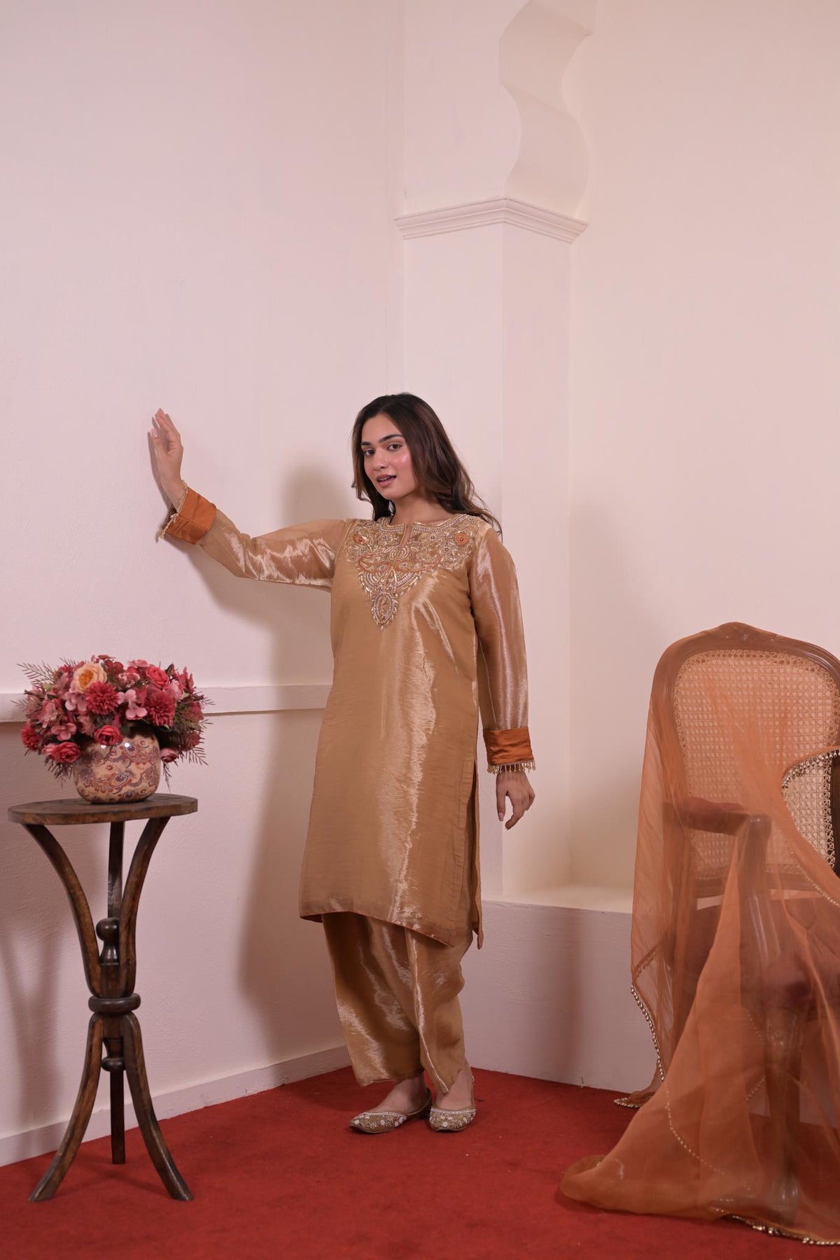 Champagne Gold Tissue Hand-Embroidered Suit