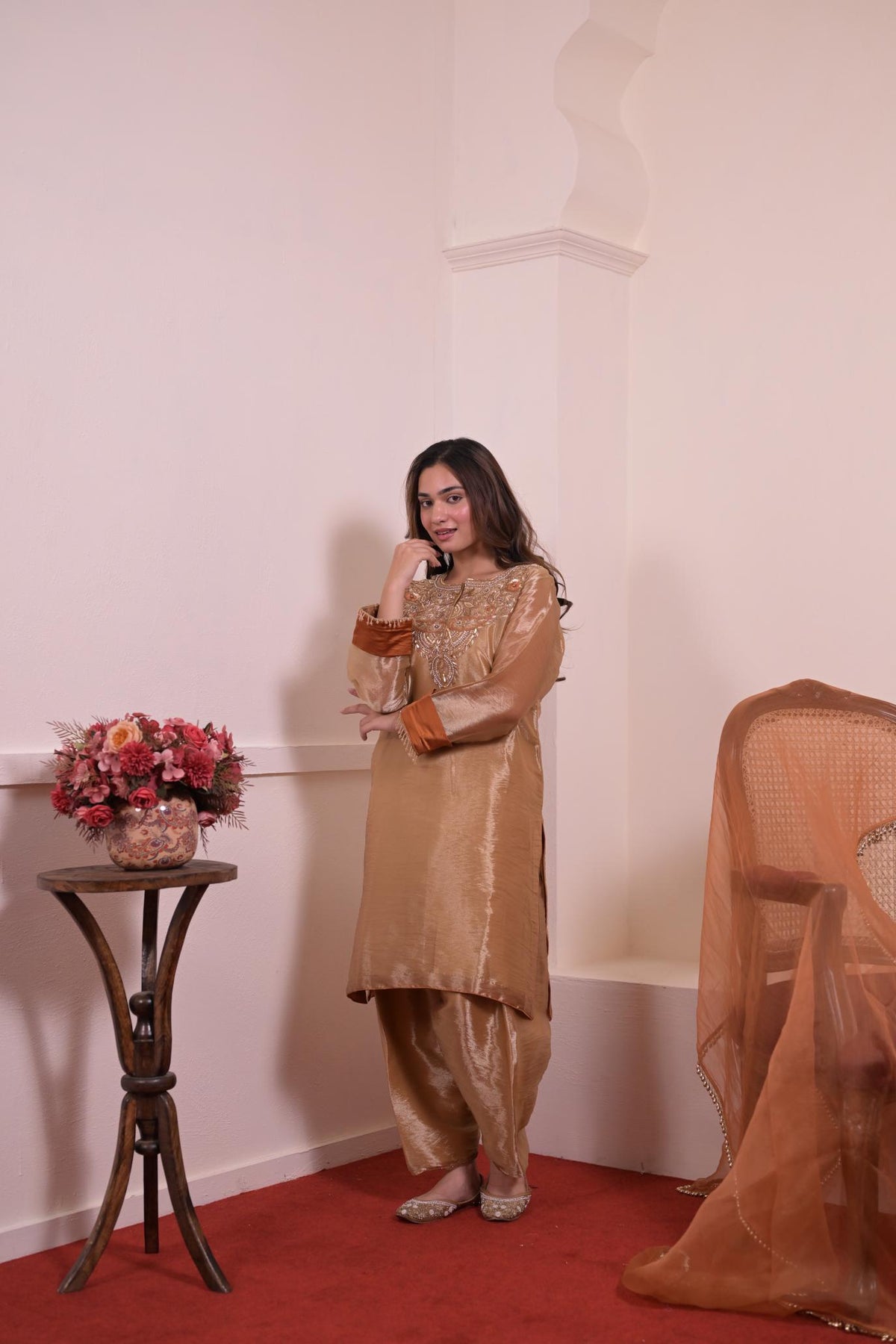 Champagne Gold Tissue Hand-Embroidered Suit