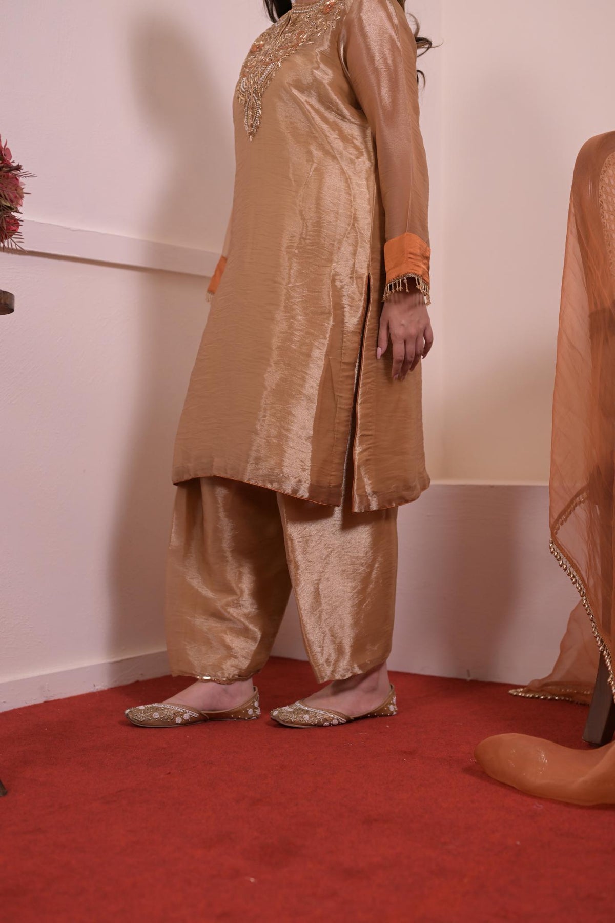 Champagne Gold Tissue Hand-Embroidered Suit