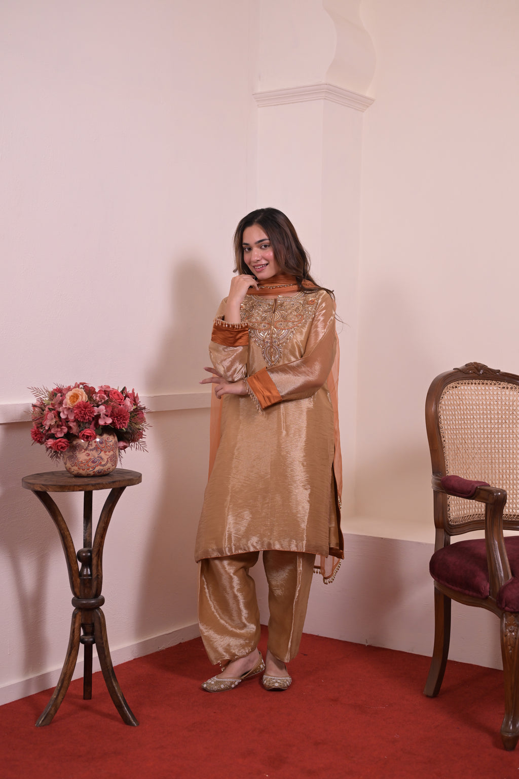 Champagne Gold Tissue Hand-Embroidered Suit