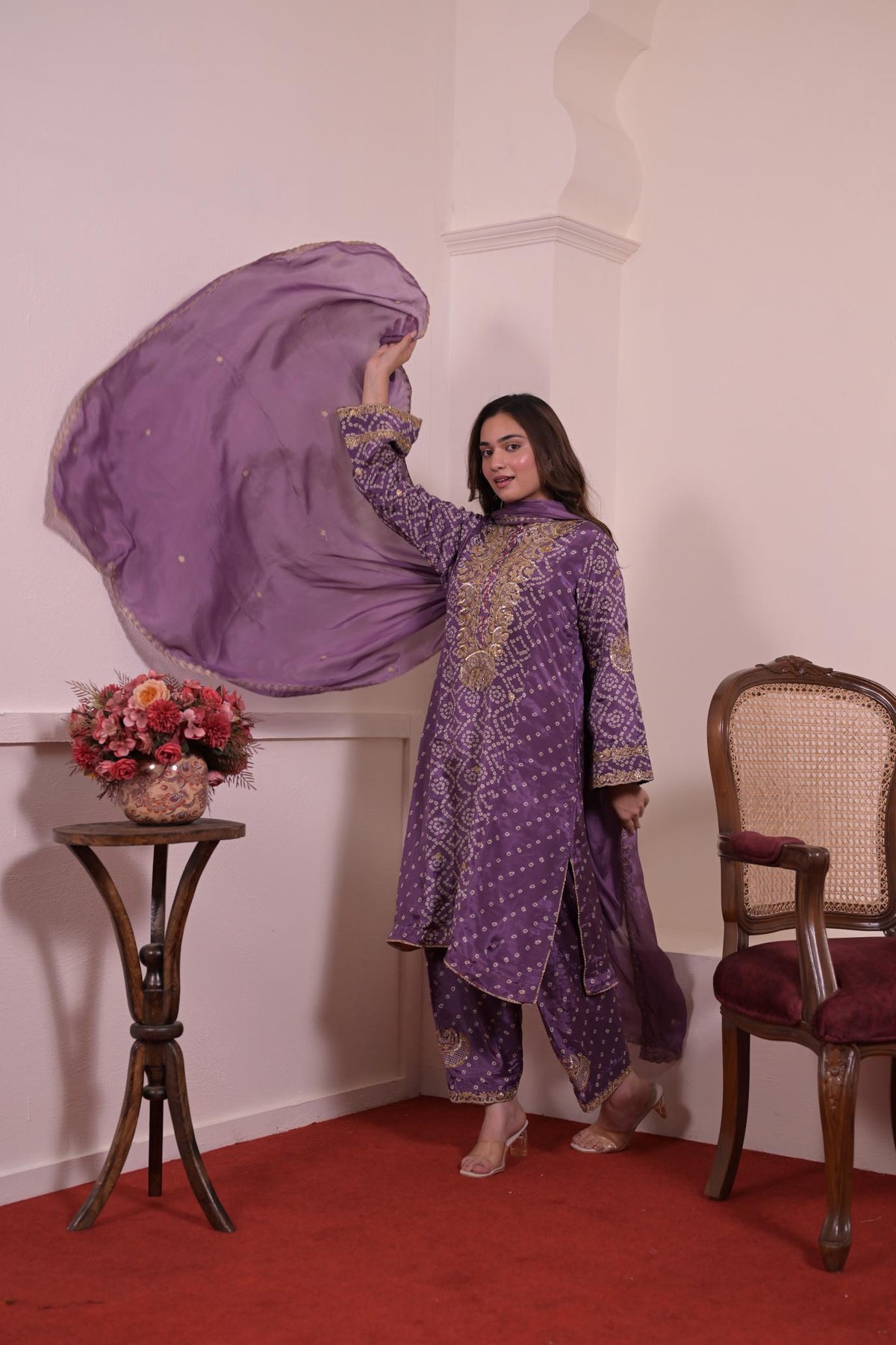 Royal Purple Thread & Hand-Embroidered Crepe Suit
