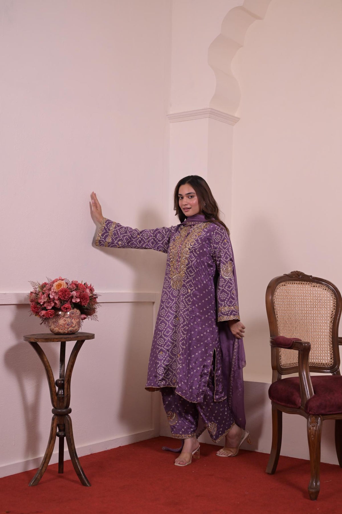 Royal Purple Thread & Hand-Embroidered Crepe Suit