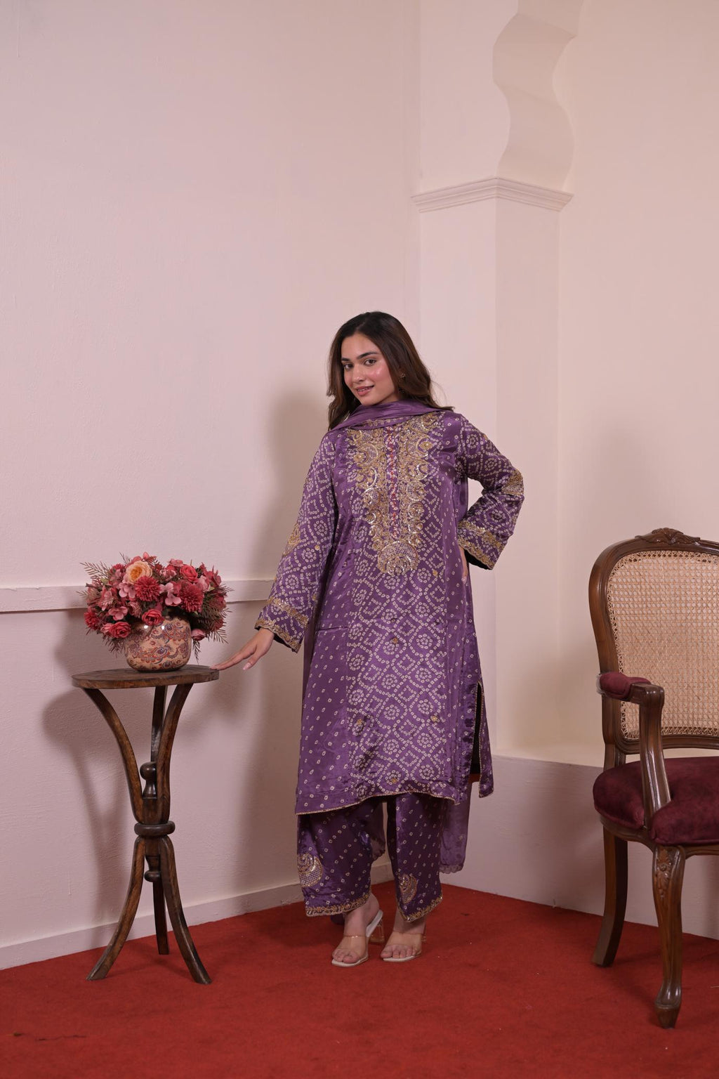 Royal Purple Thread & Hand-Embroidered Crepe Suit