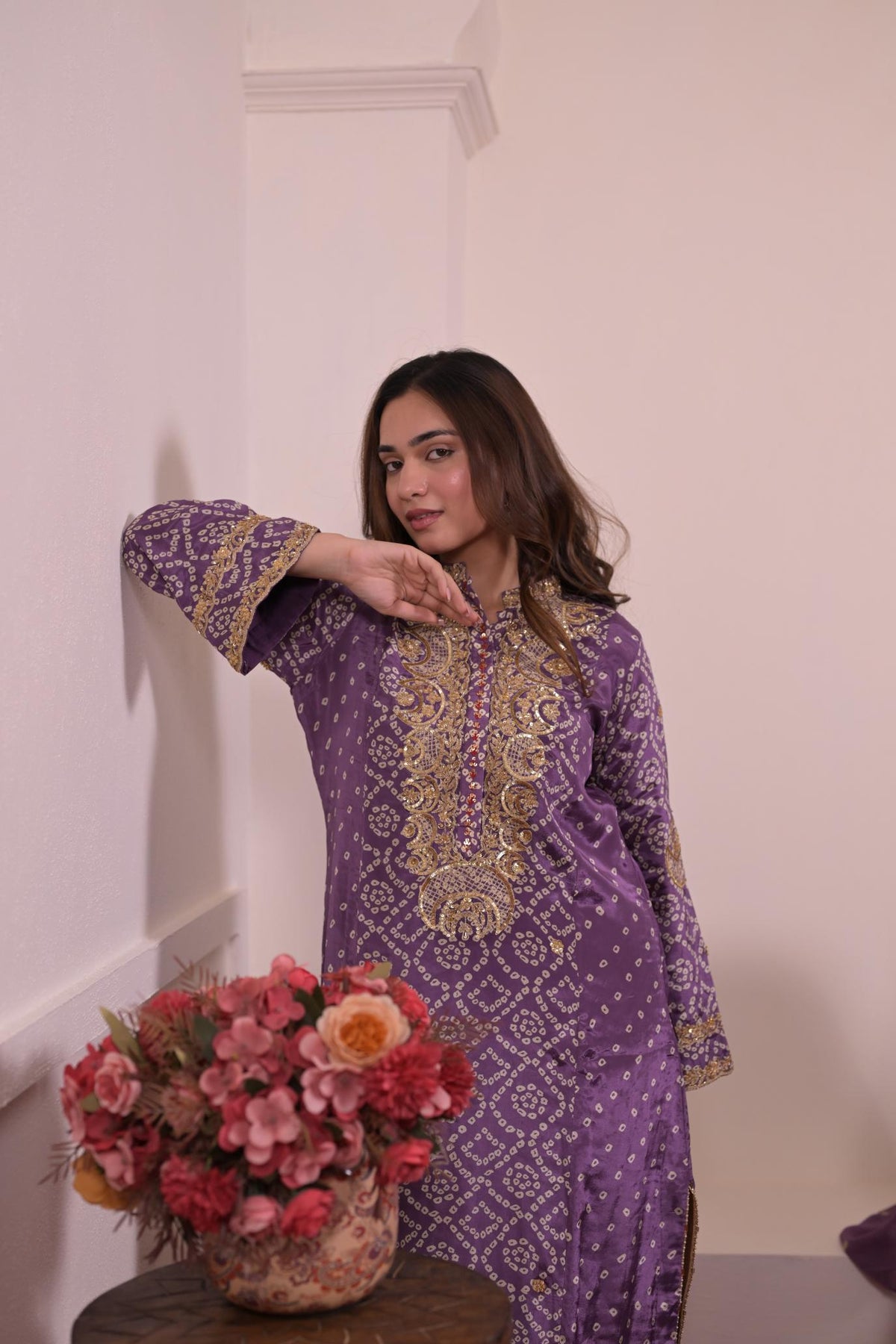 Royal Purple Thread & Hand-Embroidered Crepe Suit