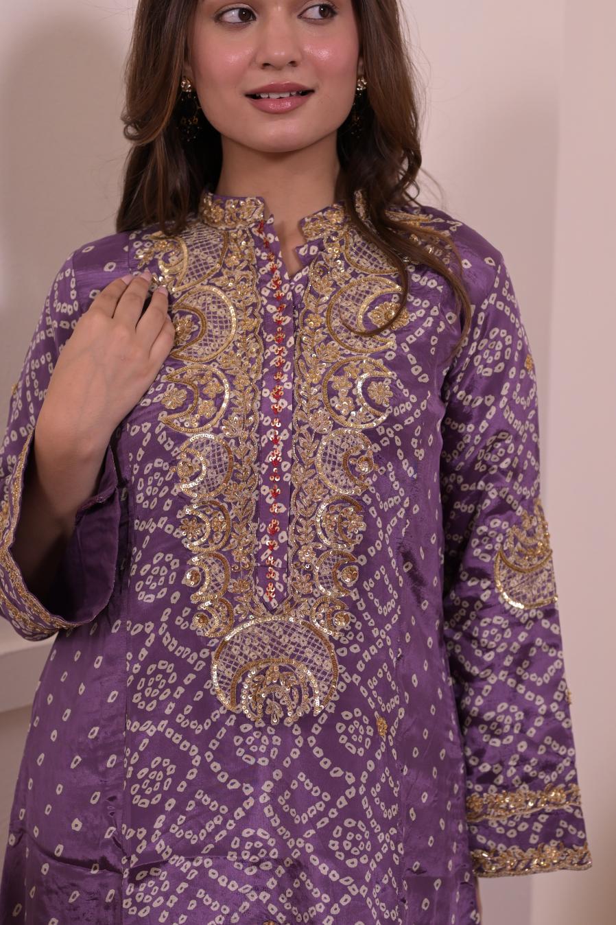 Royal Purple Thread & Hand-Embroidered Crepe Suit