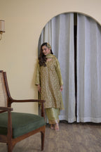 Regal Olive Pakistani Tissue Hand-Embroidered Suit