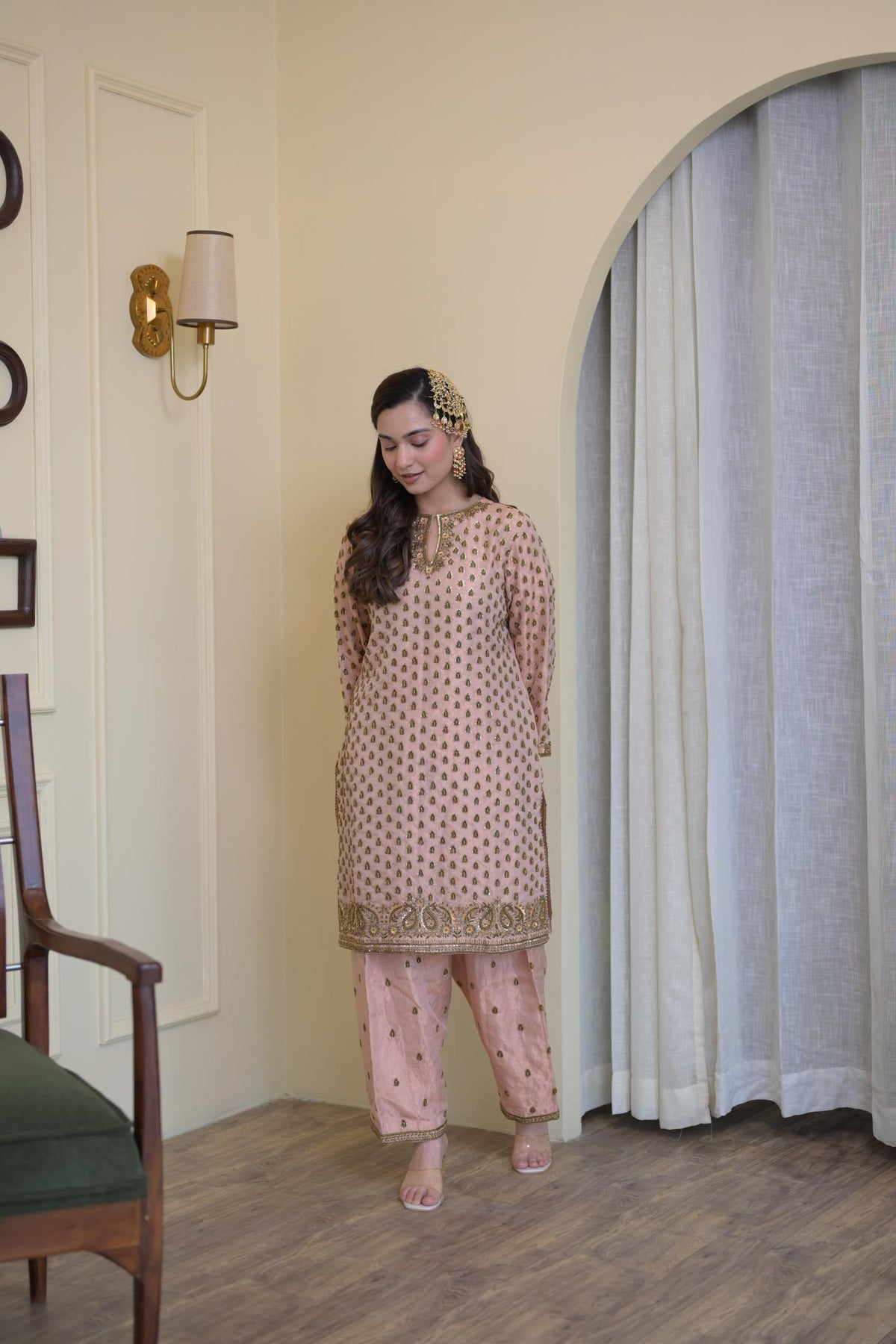 Blush Pink Pure Tissue Hand-Embroidered Suit