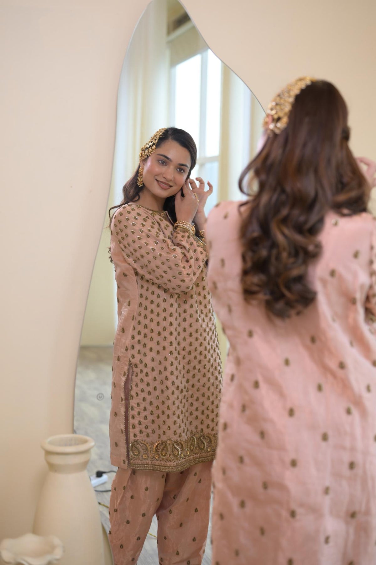 Blush Pink Pure Tissue Hand-Embroidered Suit