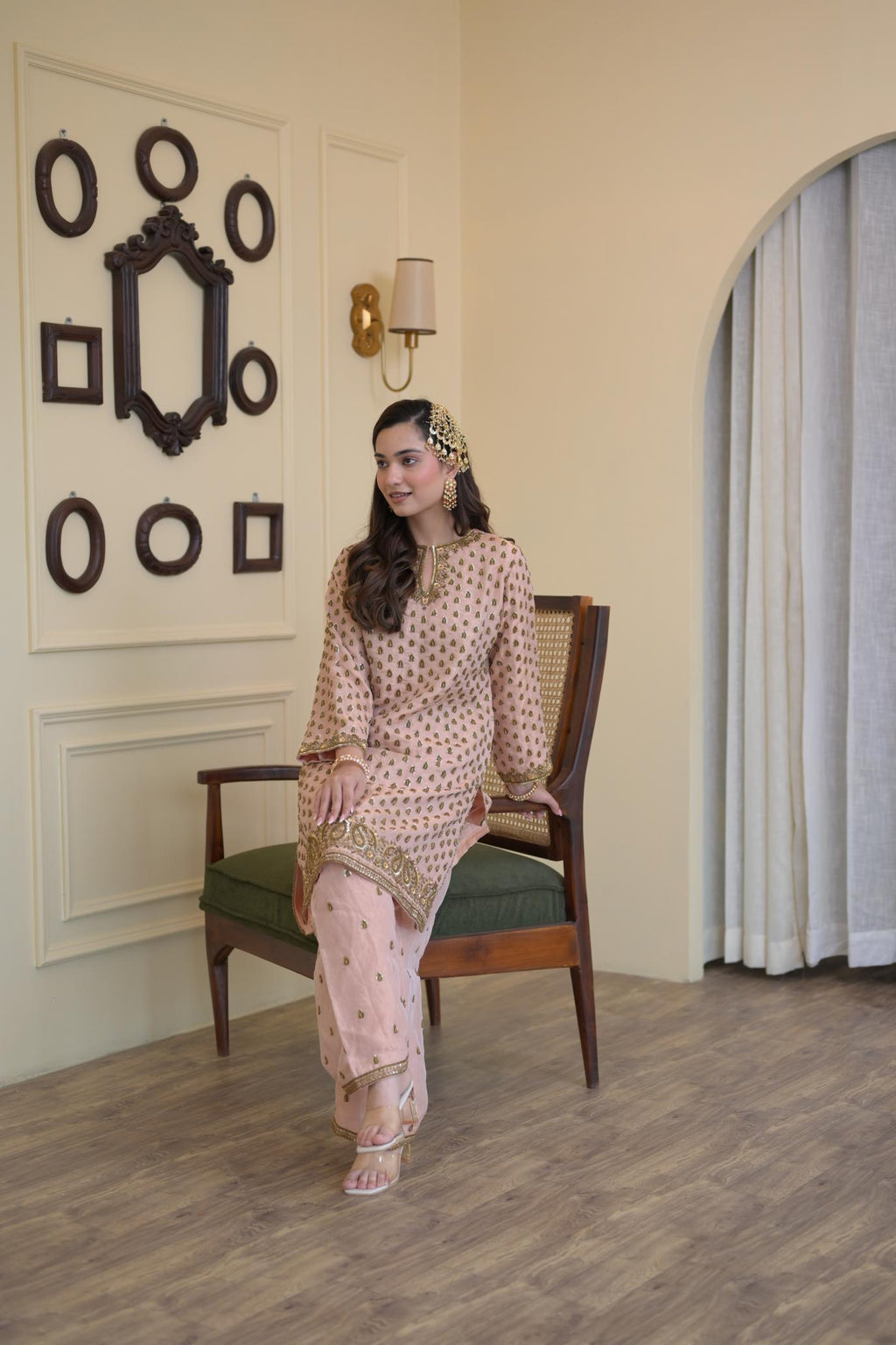 Blush Pink Pure Tissue Hand-Embroidered Suit