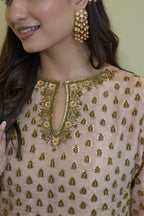 Blush Pink Pure Tissue Hand-Embroidered Suit