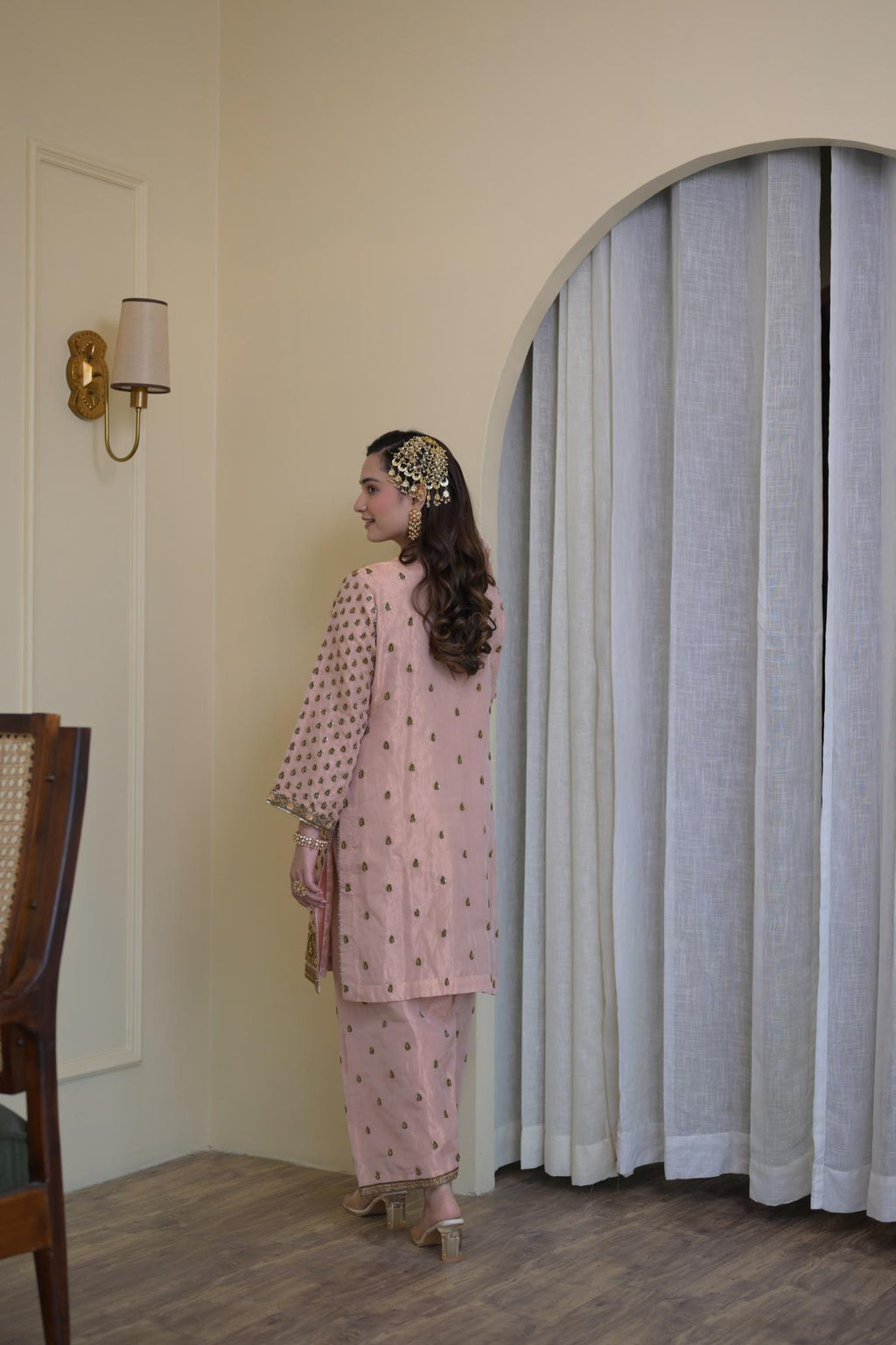 Blush Pink Pure Tissue Hand-Embroidered Suit