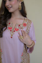 Blush Pink Pure Organza Hand-Embroidered Suit